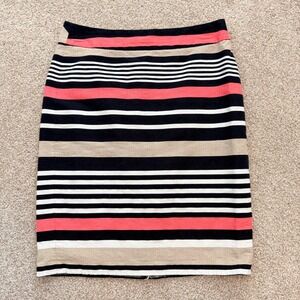 Banana Republic Pencil Skirt Womens 2 Multicolor Striped Textured Back Zip Vent